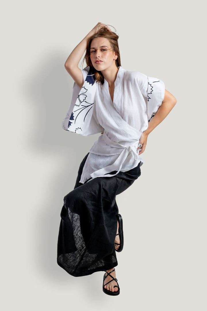 Linen Wrap Kimono shirt